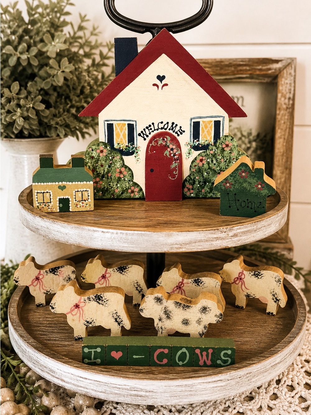 Farmhouse Decor Set Cottagecore Cows House Rustic Tiered Tray Decor